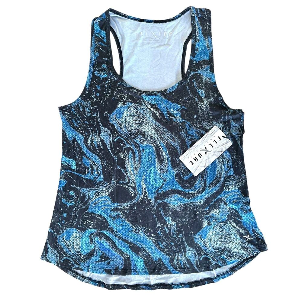 Flexure Bodywear Women's Active Tank Top Stretch Breathable Size L Blue Printed